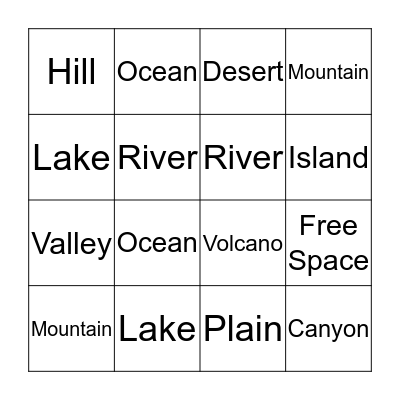 Landform Bingo Card