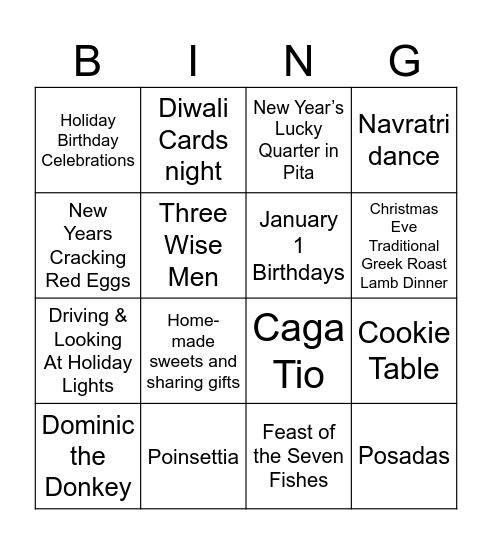 Winter Holiday Bingo - Partner Ops! Bingo Card