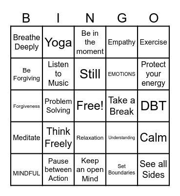 Mindfulness Bingo Card