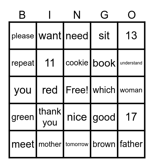 Sign Language Club Bingo Card