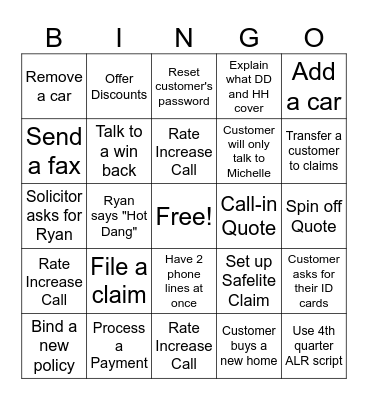 Inside Sales November Bingo Card