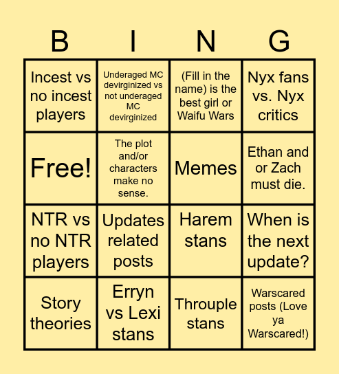 F95 INTERTWINED THREAD Bingo Card