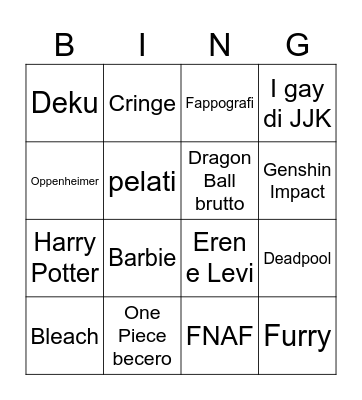 Lucca Vomics 2023 Bingo Card