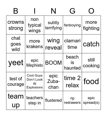 Kaiju Attackkk Bingo Card