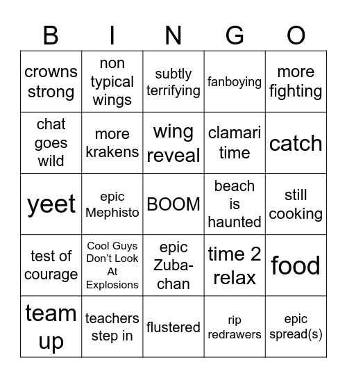 Kaiju Attackkk Bingo Card