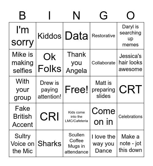 Scullify Your Meeting BINGO Card