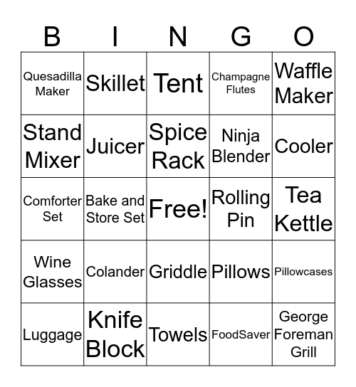 Amy's Gift Bingo Card