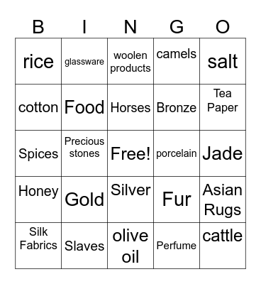 Silkroad Goods Bingo Card