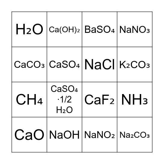 Compounds of Hydrogen, Alkali Metals and Alkali Earth Metals Bingo Card