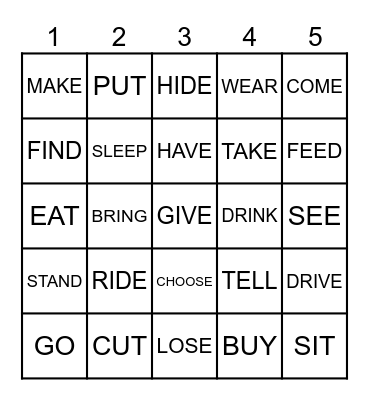 IRREGULAR VERBS Bingo Card