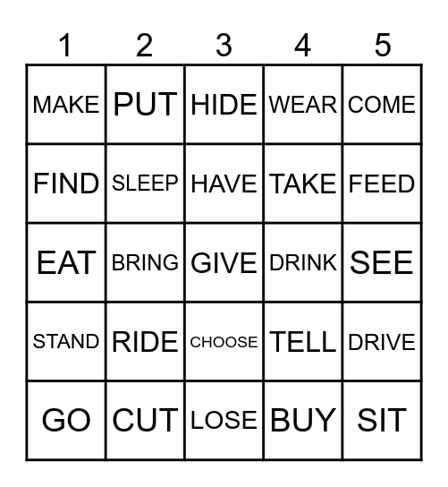 IRREGULAR VERBS Bingo Card