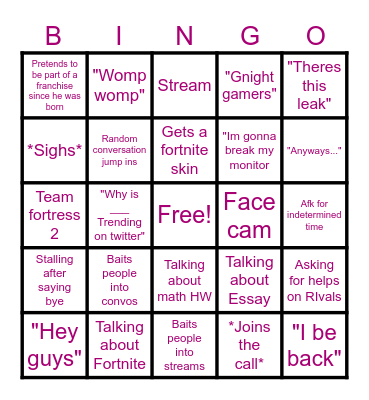 Roy bingo card Bingo Card