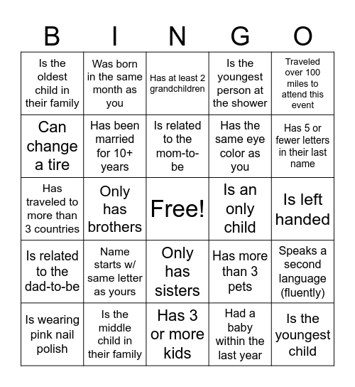 Find the guest who… Bingo Card