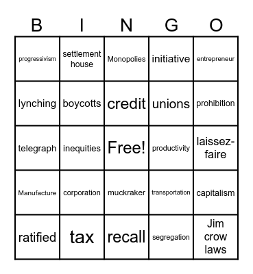 Unit 2 Terms Bingo Card