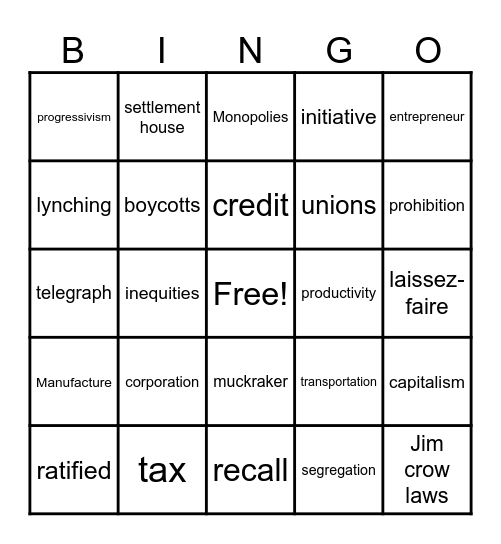 Unit 2 Terms Bingo Card