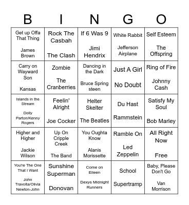 ROCK 'N' ROLL Bingo Card