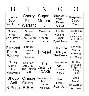 Food Tunes Bingo Card