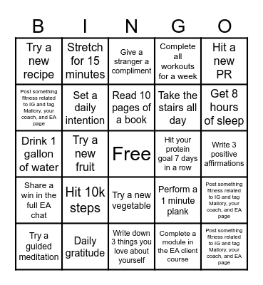 Excelerate Athletics Maintain the Gains Bingo Card