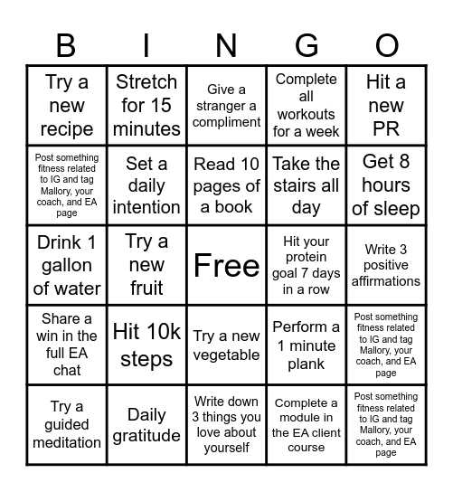 Excelerate Athletics Maintain the Gains Bingo Card