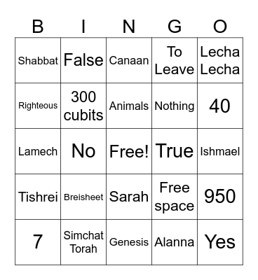 Bereshit, Noach, Lech Lecha Bingo Card