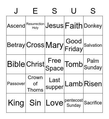 Resurrection Bingo Card