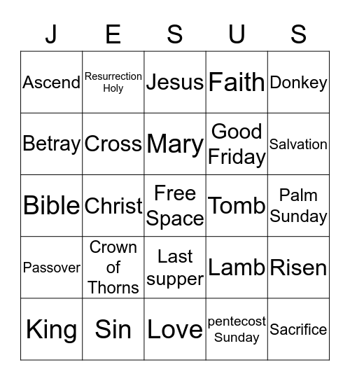 Resurrection Bingo Card