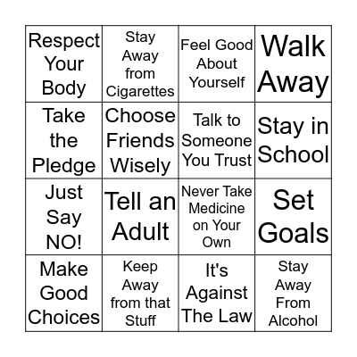 Drug Free Bingo Card Bingo Card