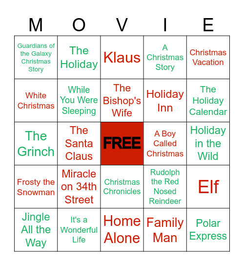 Christmas Movies Bingo Card