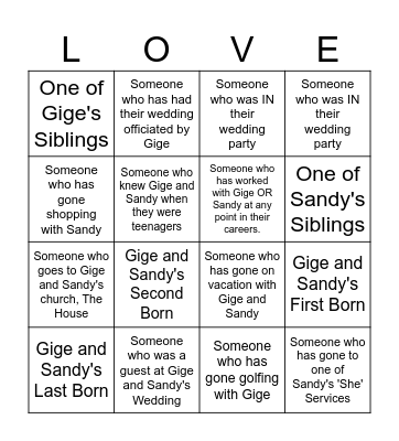 40 Years of Gige and Sandy Bingo Card