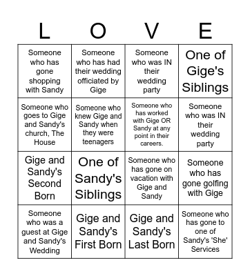 40 Years of Gige and Sandy Bingo Card