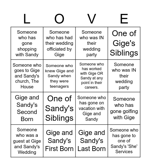 40 Years of Gige and Sandy Bingo Card