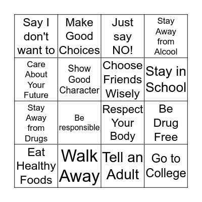 Drug Free Bingo Card Bingo Card