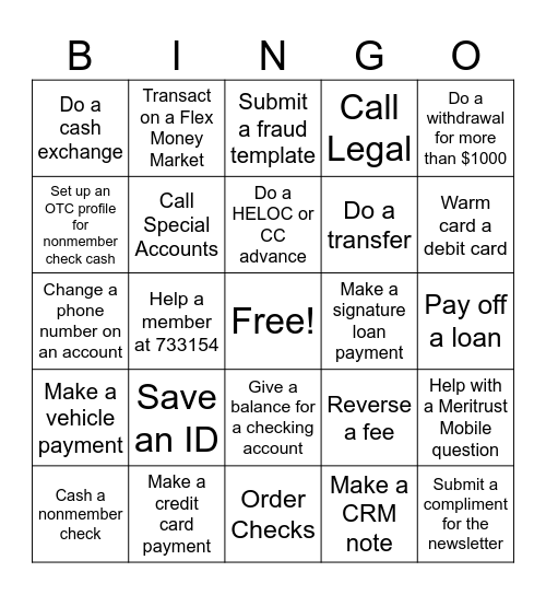 ITM Bingo Card