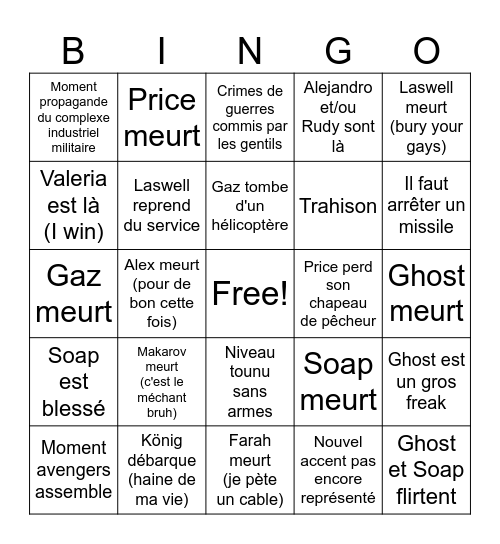Call of Duty III Kabbal Edition Bingo Card