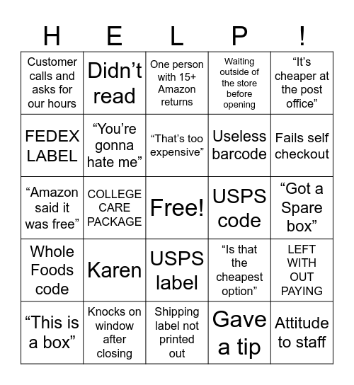 UPS STORE Bingo Card