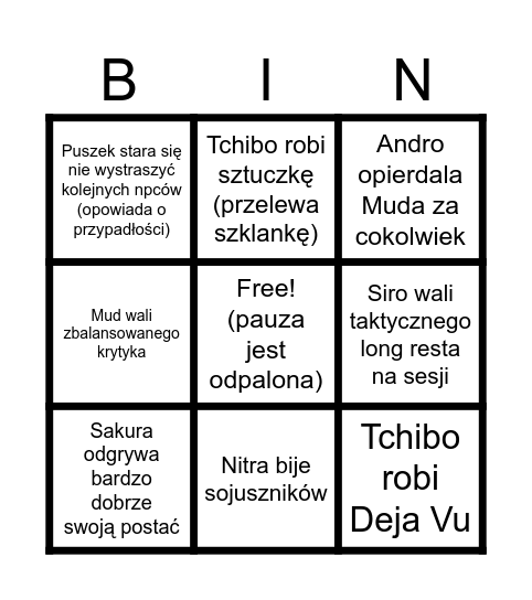 Spróbuj się nie zaśmiać (chellenge) Bingo Card