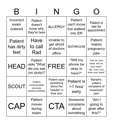 Radiology Bingo Card