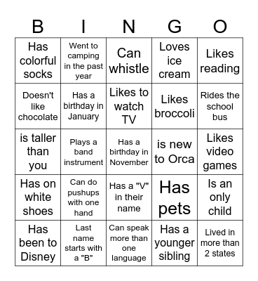 Middle School BINGO: Find someone who... Bingo Card