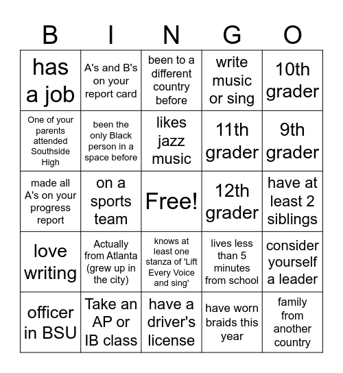 BSU Bingo Card