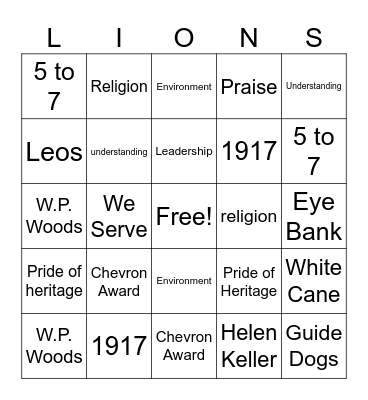 Lions Trivia Bingo Card