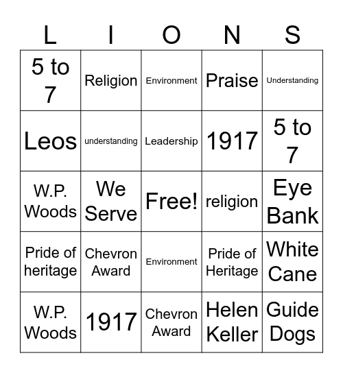 Lions Trivia Bingo Card