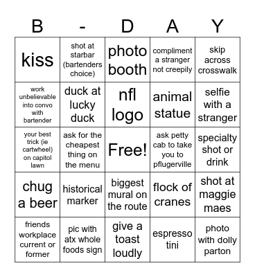 Allyson's Birthday Bingo Card