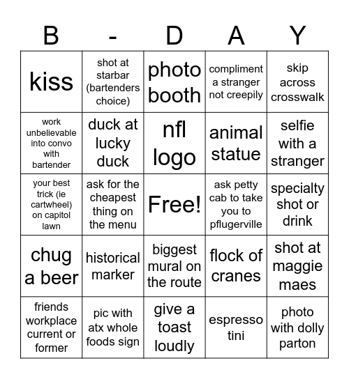 Allyson's Birthday Bingo Card