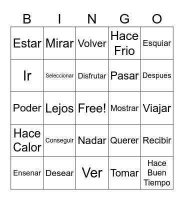 Lesson 8 Verbs Bingo Card