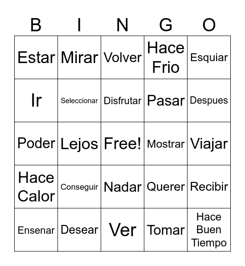 Lesson 8 Verbs Bingo Card