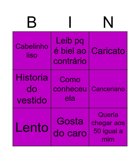 Cininha Bingo Card