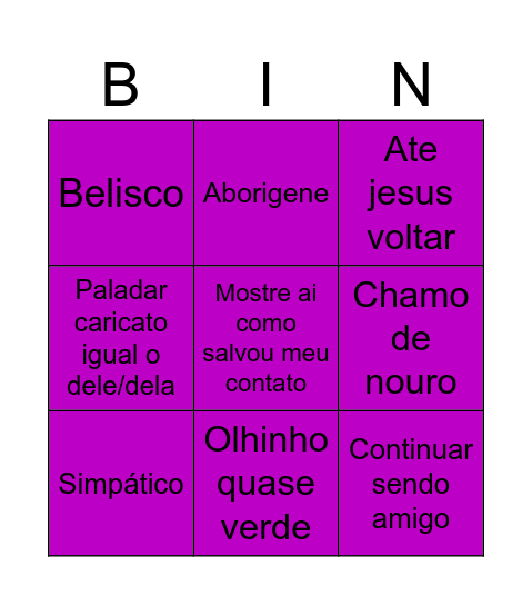 Cininha Bingo Card