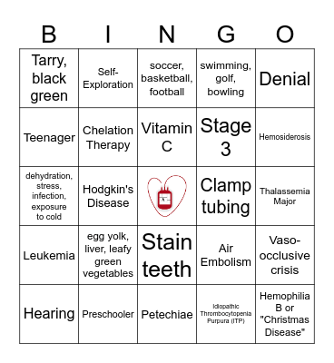 Peds Blood and Lymphatic Systems Bingo Card
