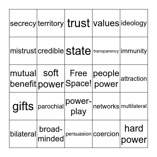 Traditional vs. Public Diplomacy Bingo Card