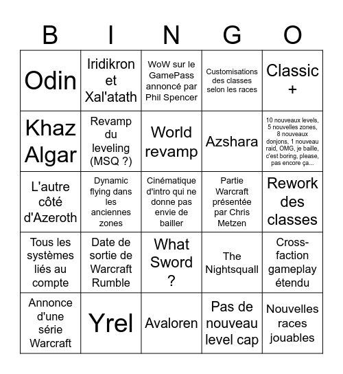 Blizzcon 2023 Warcraft Bingo Card
